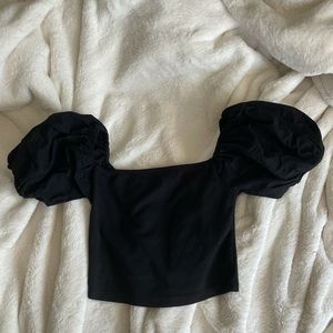 Zara black square neck top with puff sleeves